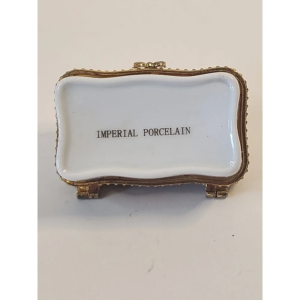 Imperial‎ Porcelain Trinket Box White, Goldtone & Floral Psalm 46:1 Bible Verse